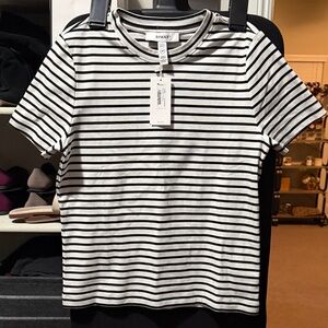 SPANX Black & White Striped Crewneck NWT